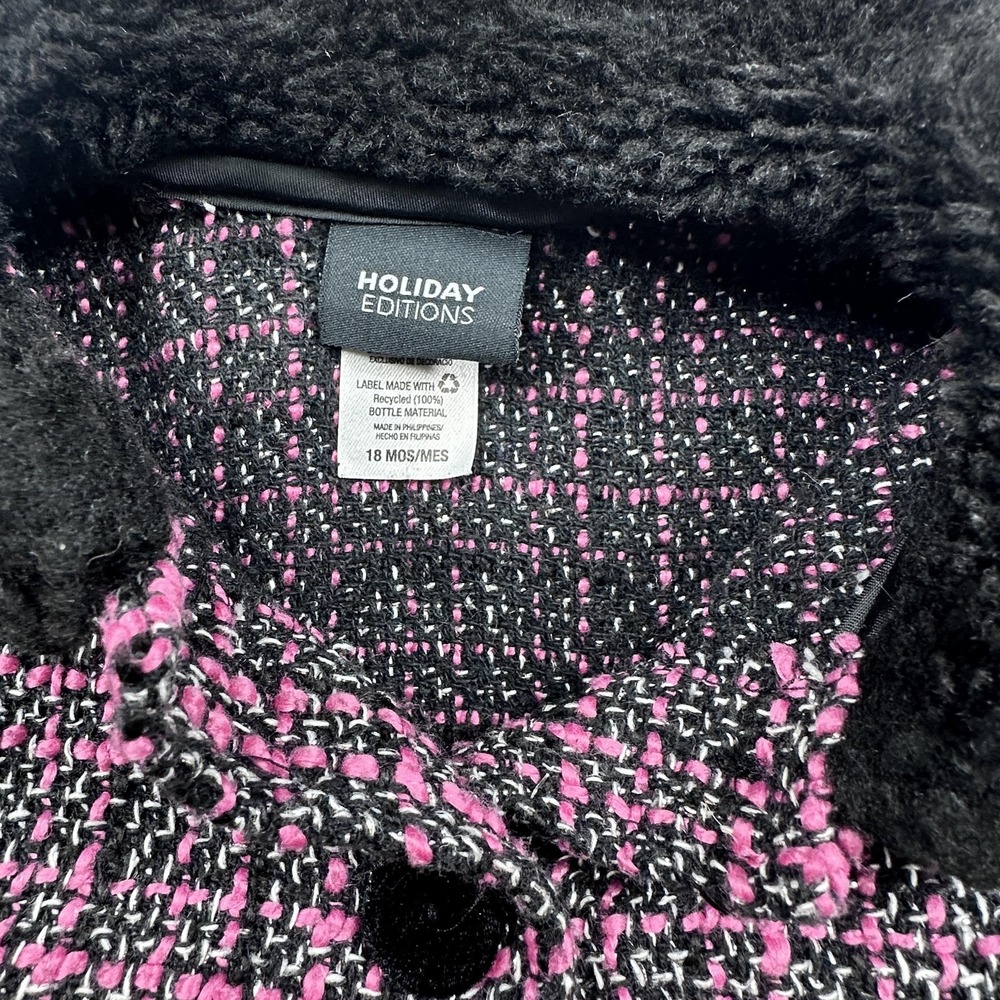 Holiday Editions Coat Girls 12-18 Months Pink Tweed‎ Faux Fur Holiday Dressy - Picture 2 of 6